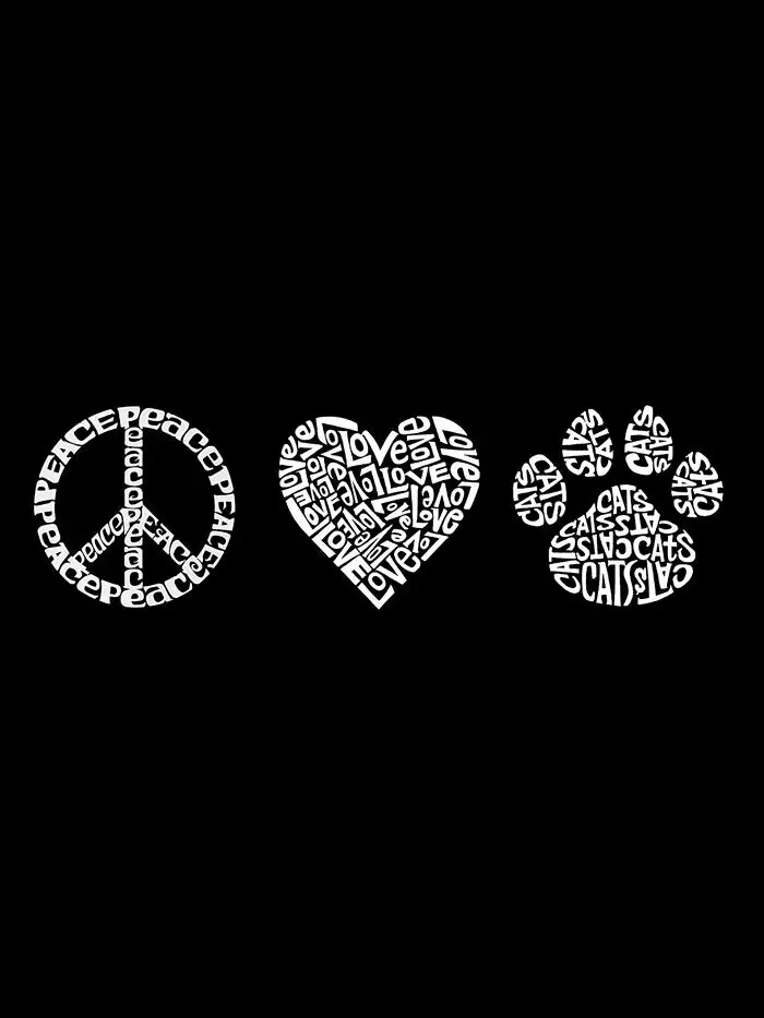 Футболка мужская Peace Love Cats Word Art с коротким рукавом LA Pop Art — изображение 3 из 3, черный
