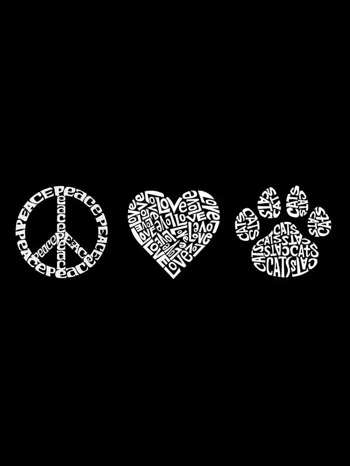 Мужская футболка с коротким рукавом Peace Love Cats и принтом в стиле word art LA Pop Art — изображение 3 из 3, темный серый