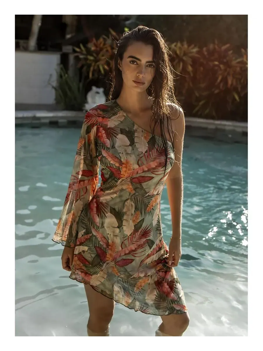 Женское асимметричное платье из сетчатой ткани на одно плечо Guria Beachwear — изображение 3 из 3, зеленый
