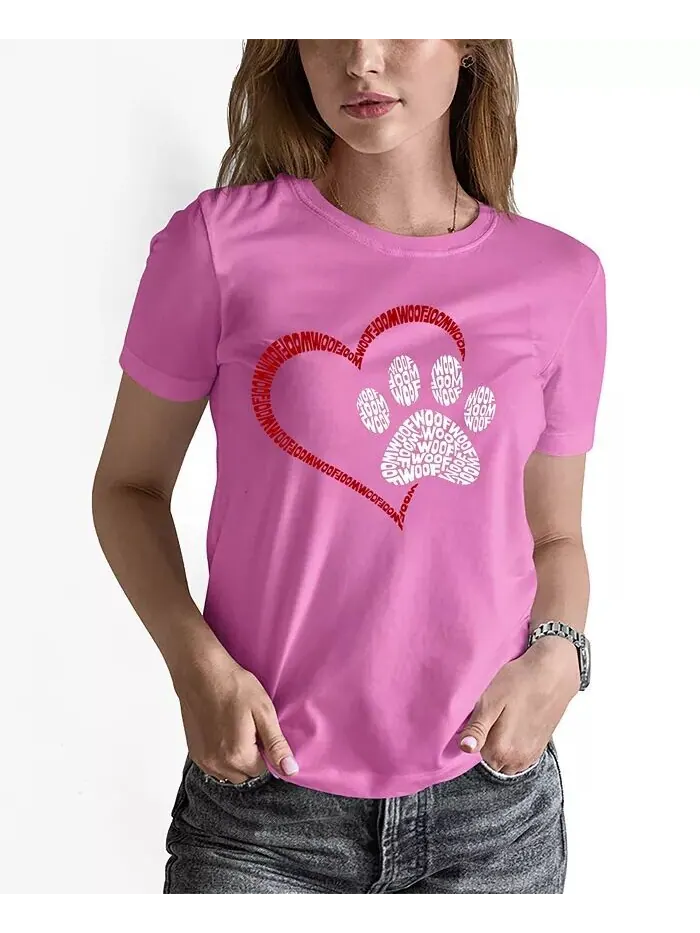 Женская футболка с принтом Word Art Paw Heart La Pop Art — изображение 1 из 3, черный