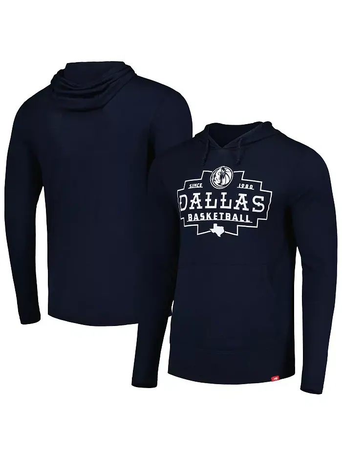 Мужская и женская худи с длинным рукавом Dallas Mavericks Rowan Tri-Blend в темно-синем цвете — без цвета