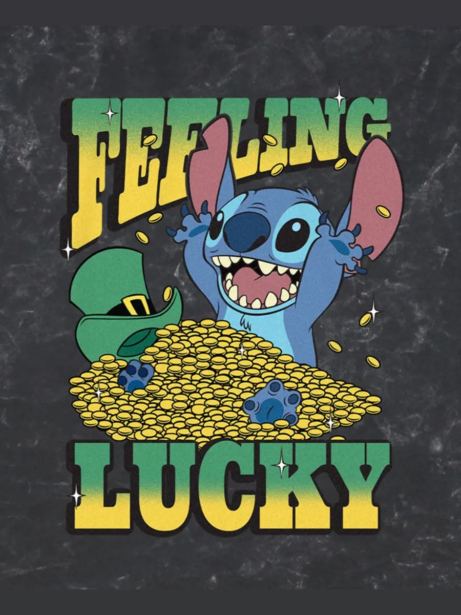 Мужская футболка с коротким рукавом "Luck" с эффектом минеральной стирки Lilo Stitch — изображение 3 из 3, черный