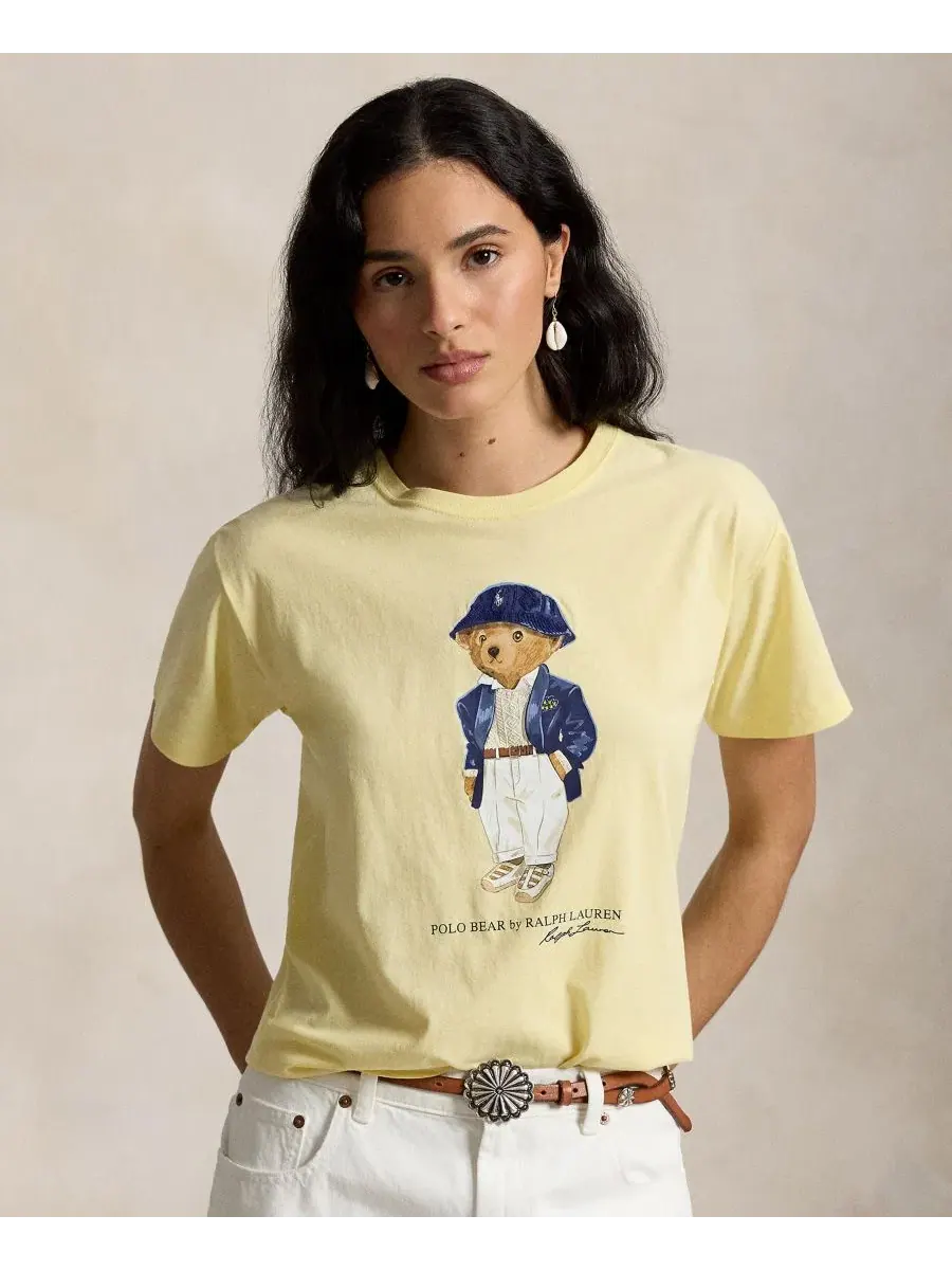 Женская футболка с круглым вырезом и принтом медведя Polo Ralph Lauren — изображение 1 из 5, желтый