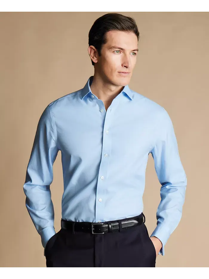 Мужская классическая рубашка Slim-Fit из несминаемого твила Charles Tyrwhitt — изображение 1 из 5, синий