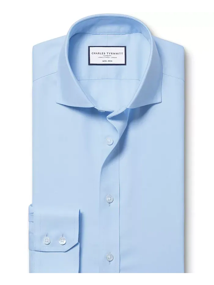 Мужская классическая рубашка Slim-Fit из несминаемого твила Charles Tyrwhitt — изображение 4 из 5, синий
