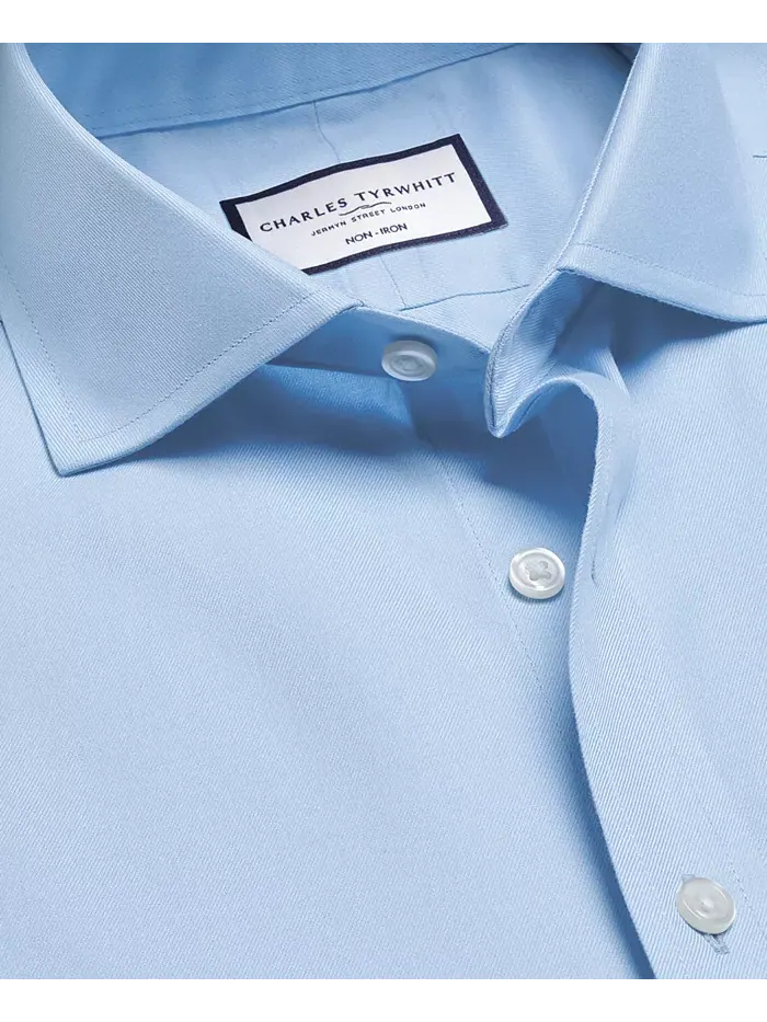 Мужская классическая рубашка Slim-Fit из несминаемого твила Charles Tyrwhitt — изображение 5 из 5, синий