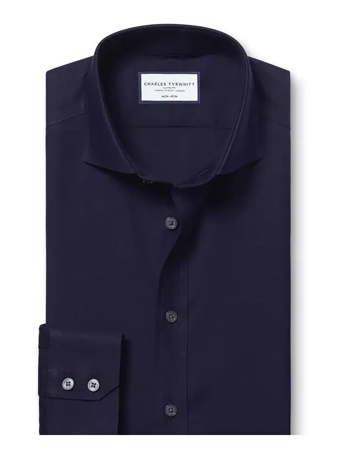 Мужская классическая рубашка Slim-Fit из несминаемого твила Charles Tyrwhitt — изображение 3 из 4, темно-синий