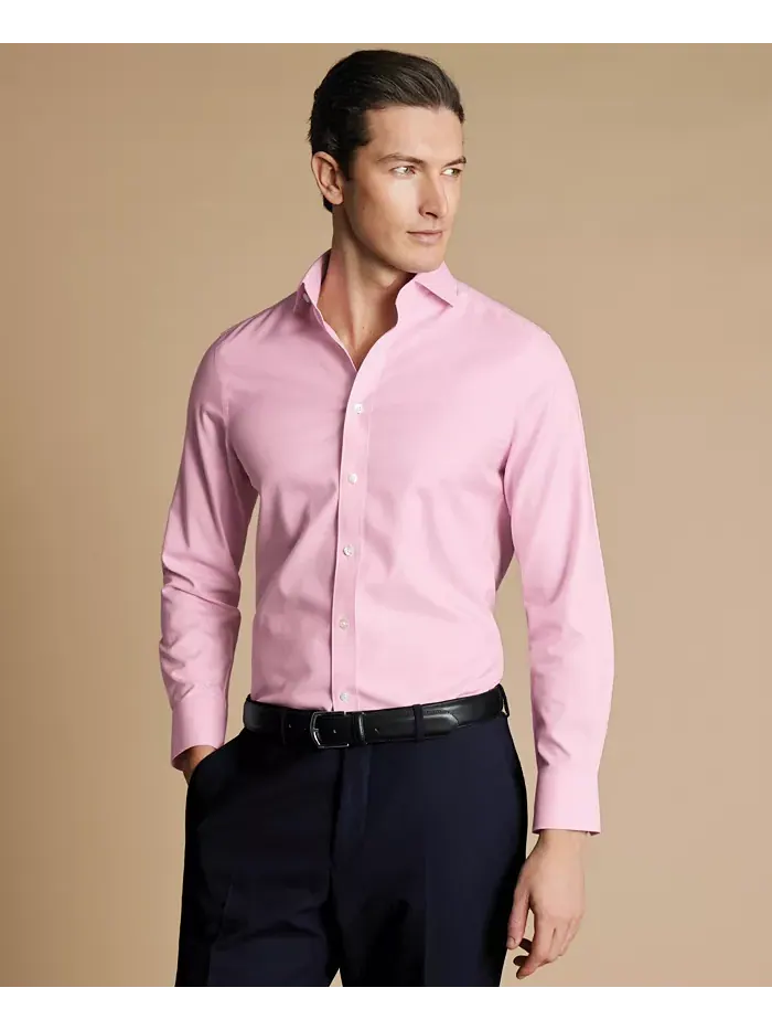 Мужская классическая рубашка Slim-Fit из несминаемого твила Charles Tyrwhitt — изображение 1 из 5, розовый