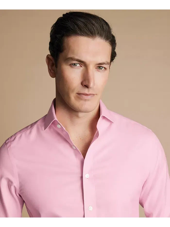 Мужская классическая рубашка Slim-Fit из несминаемого твила Charles Tyrwhitt — изображение 2 из 5, розовый