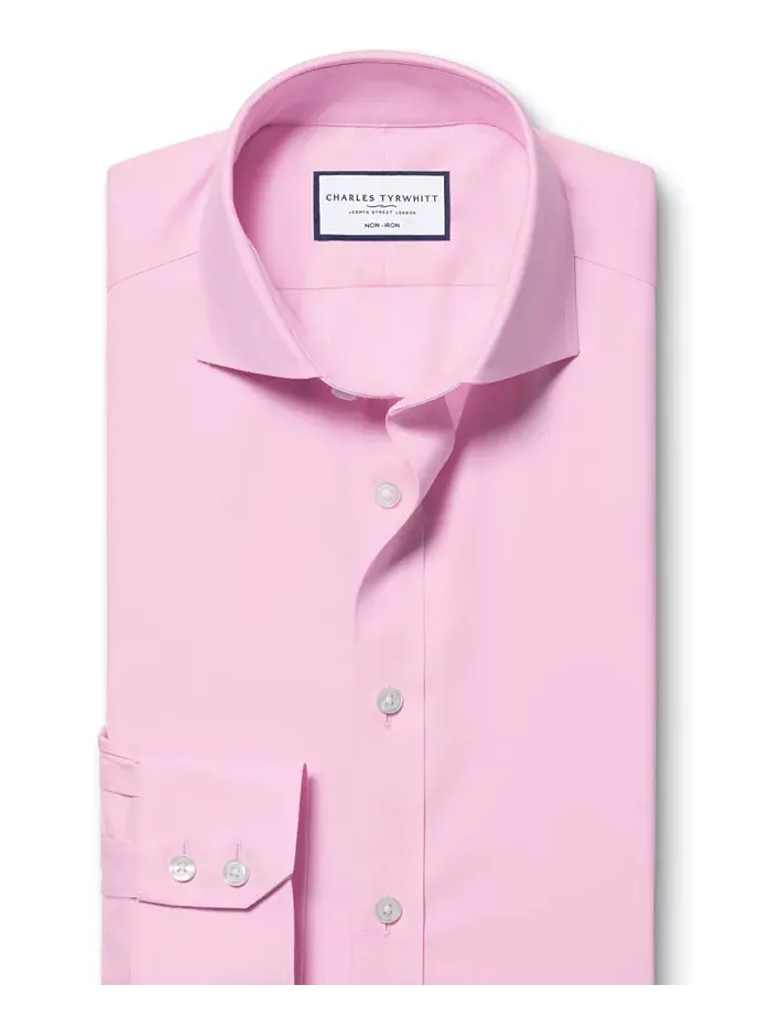 Мужская классическая рубашка Slim-Fit из несминаемого твила Charles Tyrwhitt — изображение 4 из 5, розовый