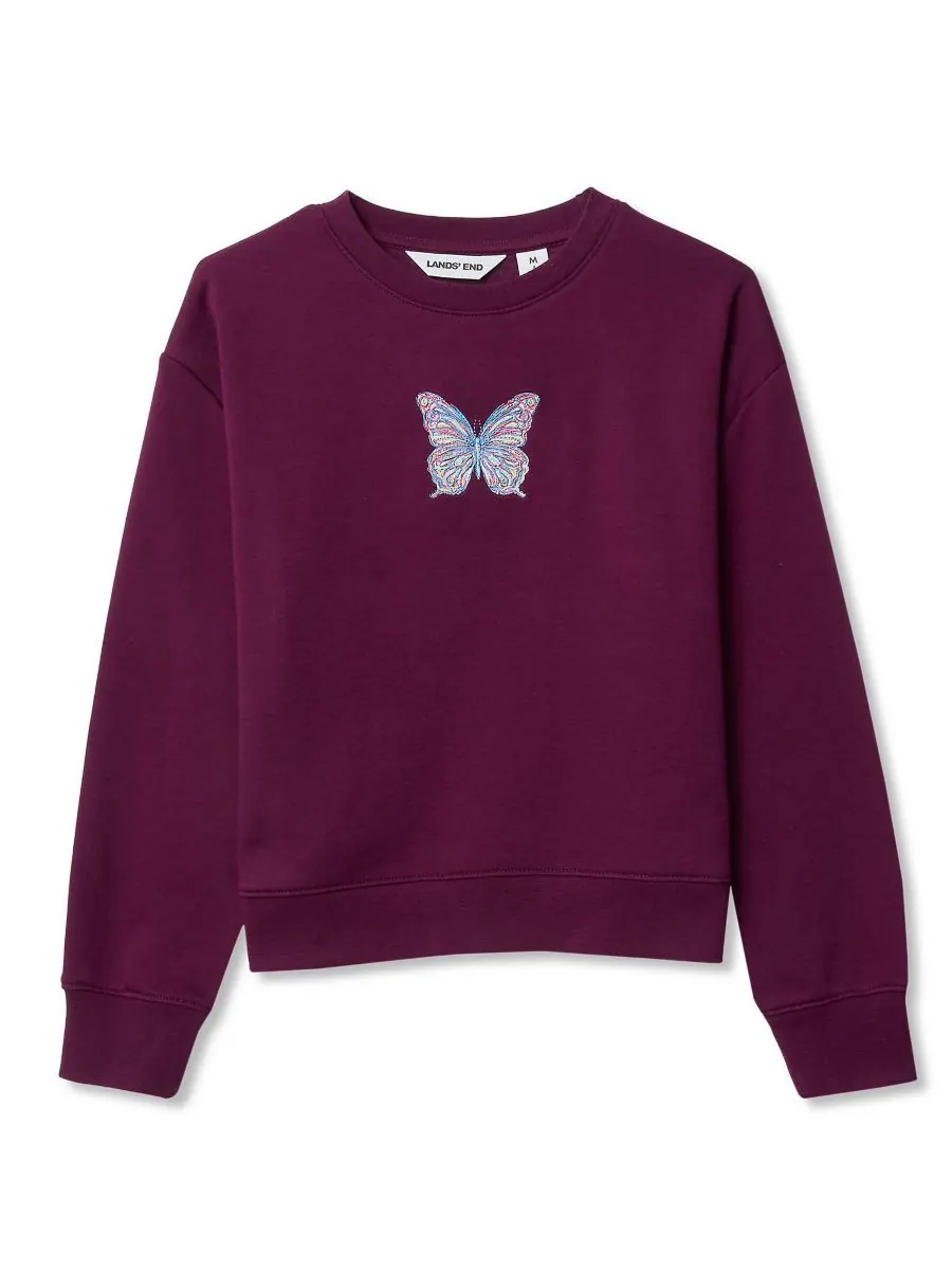 Детская толстовка с круглым вырезом и вышивкой Lands' End, Plum butterfly — изображение 1 из 2
