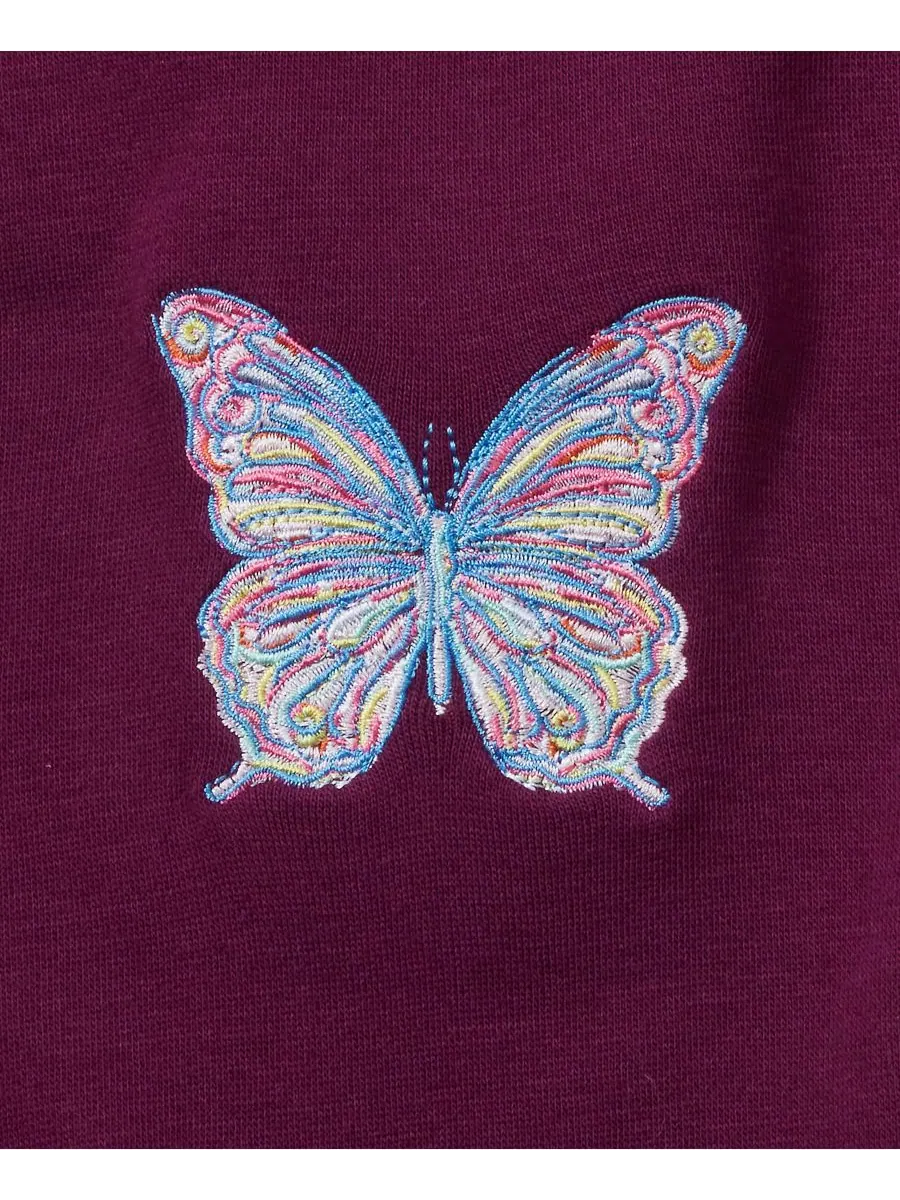 Детская толстовка с круглым вырезом и вышивкой Lands' End, Plum butterfly — изображение 2 из 2