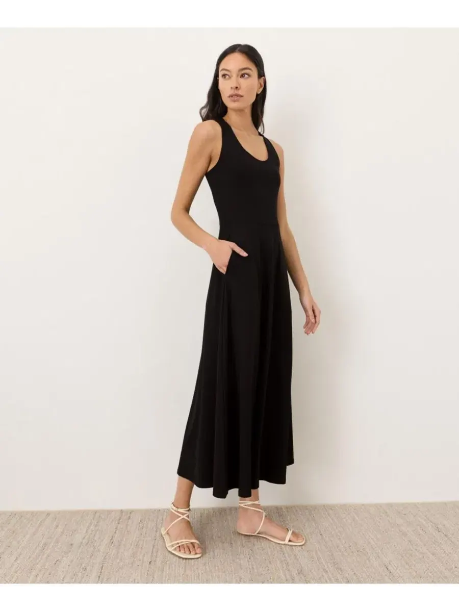 Платье-макси без рукавов с открытой спиной из органического хлопка Fit and Flare Open Back Maxi — изображение 3 из 5, черный