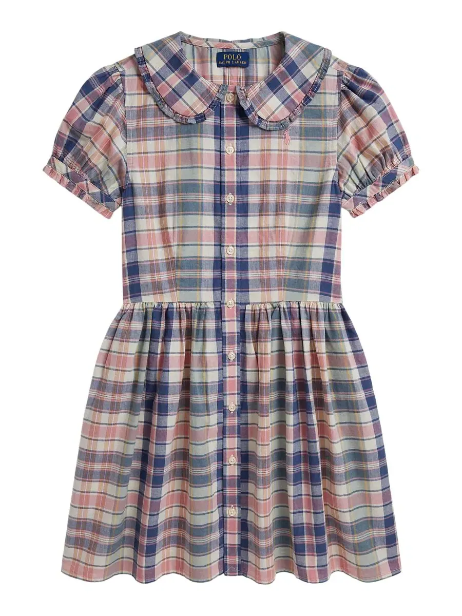 Платье с коротким рукавом, принт в клетку, модель Girls' 7-16 Short-Sleeve Dress Shirt Polo Ralph — изображение 1 из 3