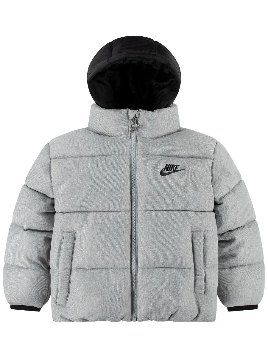 Пуховик стеганый с капюшоном, длинным рукавом Nike — изображение 1 из 3, темный серый