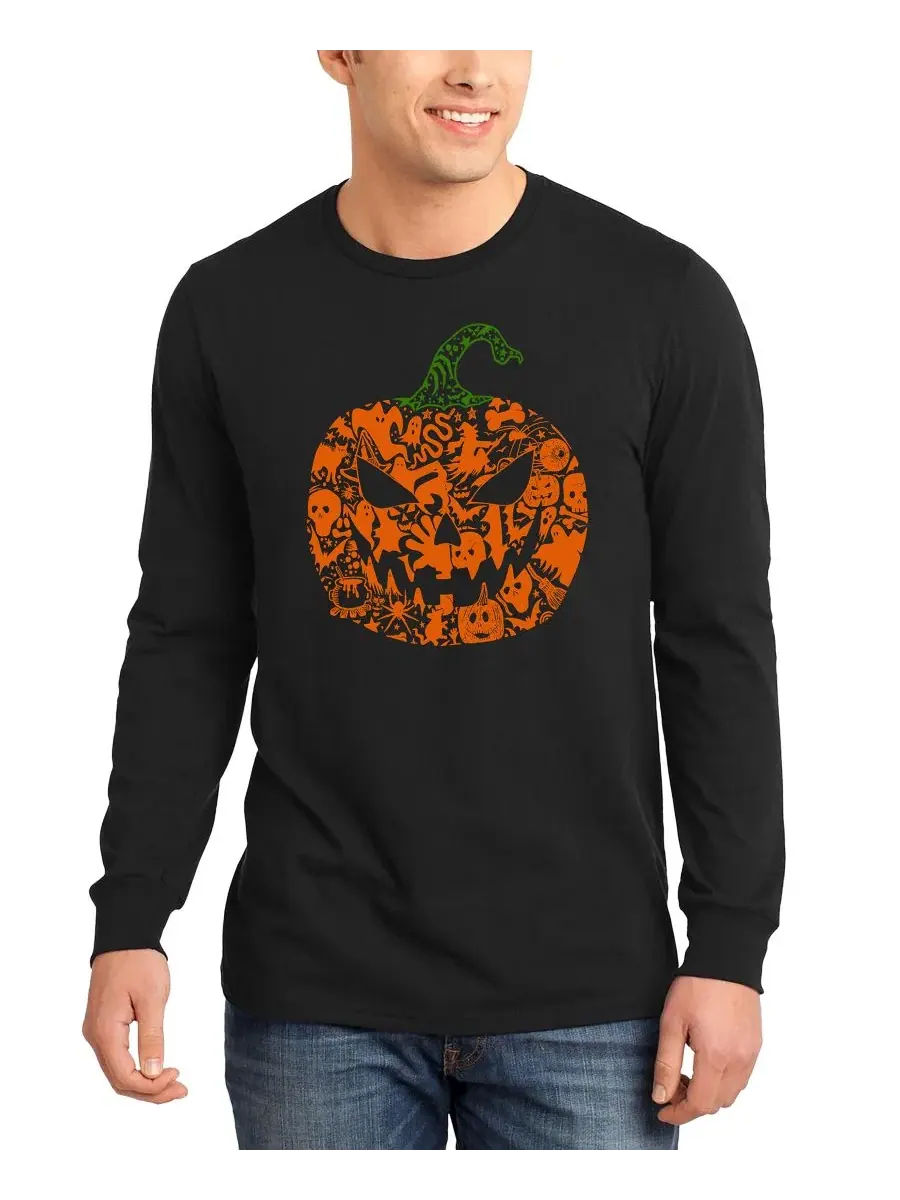 Футболка с длинным рукавом с принтом Halloween Pumpkin Word Art LA Pop Art — изображение 1 из 4, черный