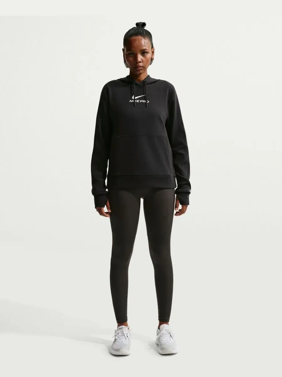 Женская толстовка Pro Dri-FIT из французского махрового трикотажа с капюшоном Nike — изображение 1 из 5, черный/белый