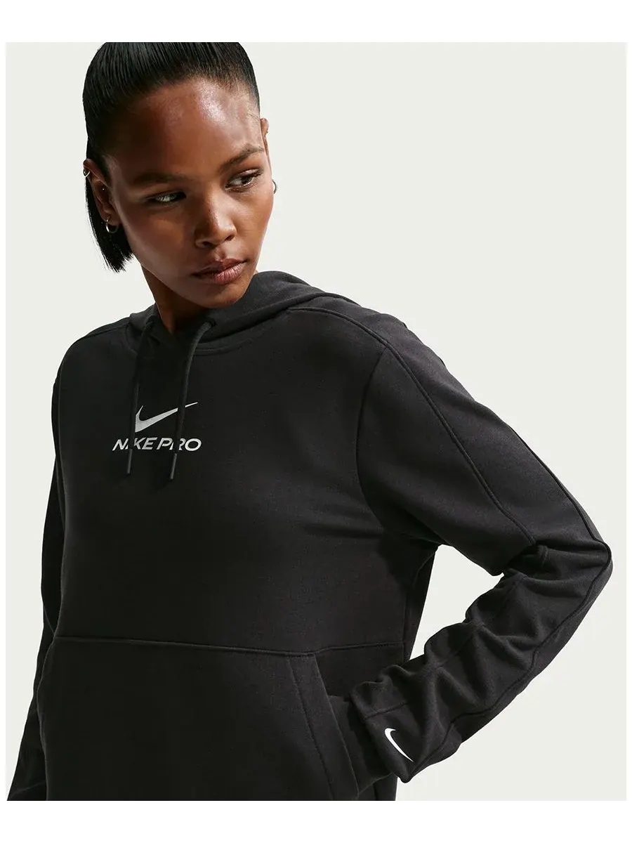 Женская толстовка Pro Dri-FIT из французского махрового трикотажа с капюшоном Nike — изображение 2 из 5, черный/белый