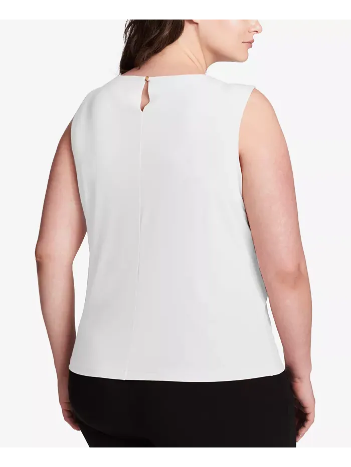 Женская блузка без рукавов с плиссированной горловиной Plus Size Calvin Klein — изображение 2 из 2, белый