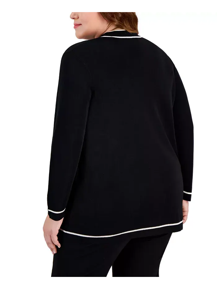 Кардиган с контрастной отделкой Malibu на пуговицах plus size Anne Klein — изображение 2 из 3, черный/белый