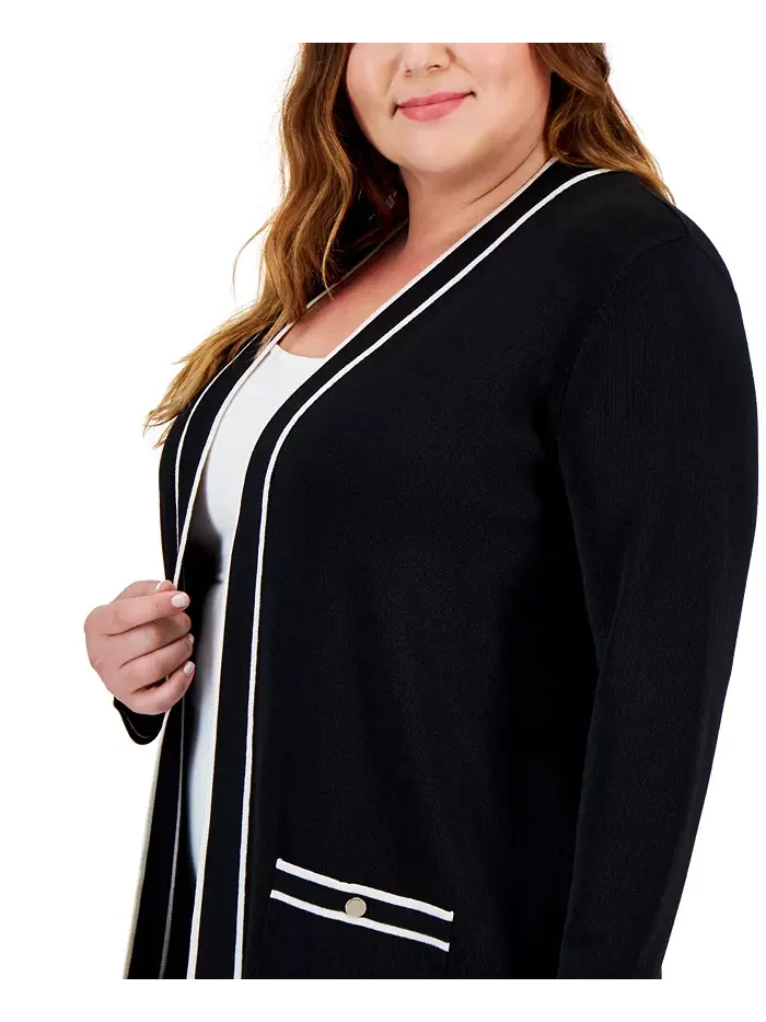 Кардиган с контрастной отделкой Malibu на пуговицах plus size Anne Klein — изображение 3 из 3, черный/белый