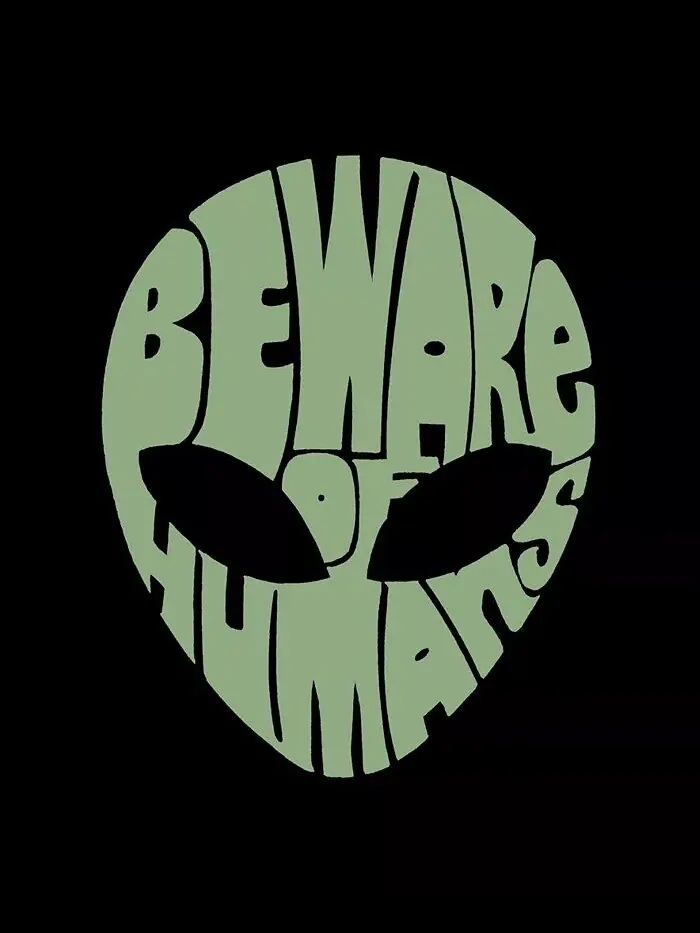 Футболка мужская премиум-класса с надписью «Beware Of Humans» LA Pop Art — изображение 3 из 3, черный