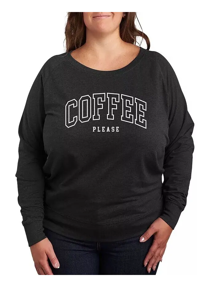 Пуловер с рисунком Collegiate Coffee Please, футболка больших размеров Hybrid Apparel — изображение 1 из 3, темно-серый