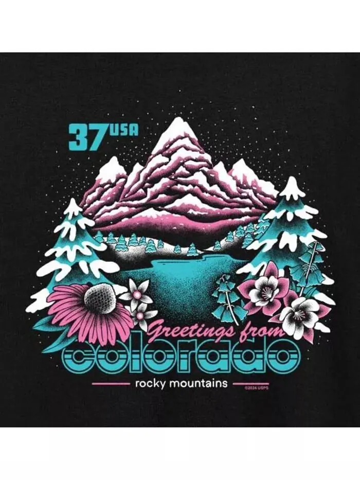 Футболка большого размера с рисунком USPS Colorado Stamp Hybrid Apparel — изображение 3 из 3, черный