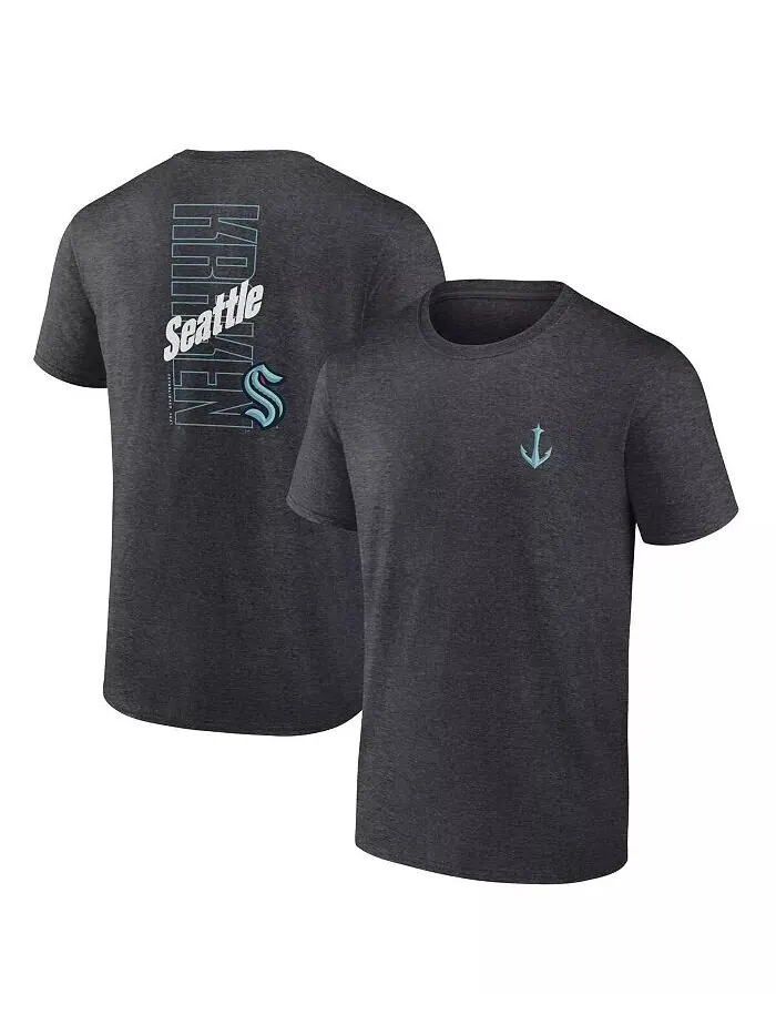 Мужская футболка Heather Charcoal Seattle Kraken Backbone Fanatics — изображение 1 из 3, темно-серый