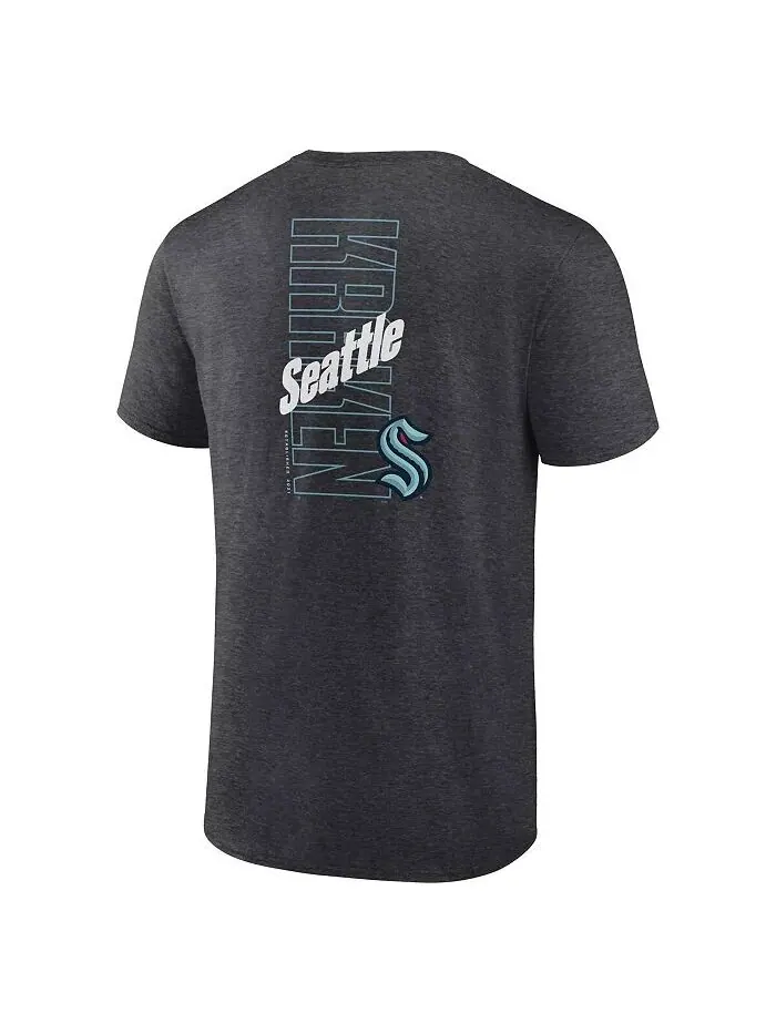Мужская футболка Heather Charcoal Seattle Kraken Backbone Fanatics — изображение 3 из 3, темно-серый