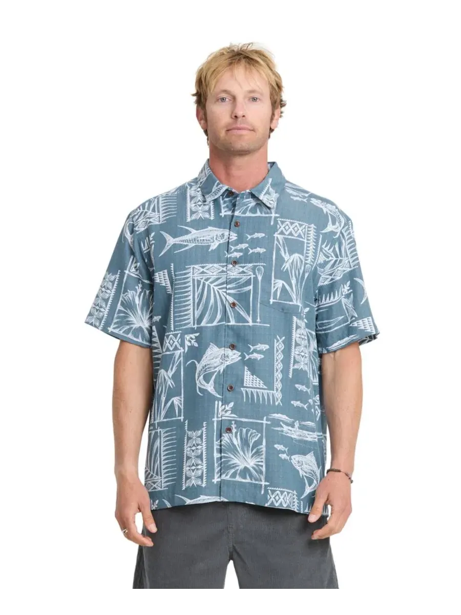 Мужская рубашка с коротким рукавом Quiksilver Paradise Bay Quiksilver Waterman — изображение 1 из 3, бирюзовый