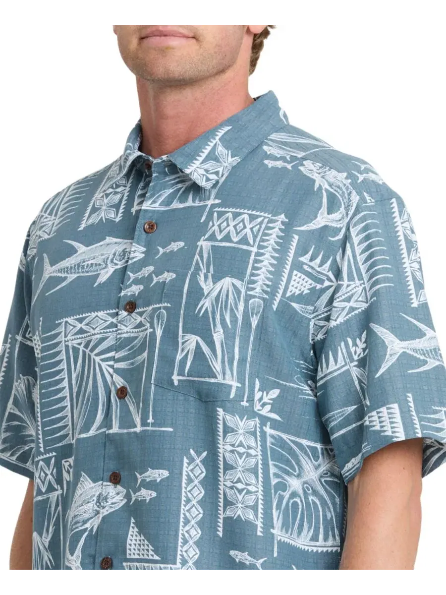 Мужская рубашка с коротким рукавом Quiksilver Paradise Bay Quiksilver Waterman — изображение 2 из 3, бирюзовый