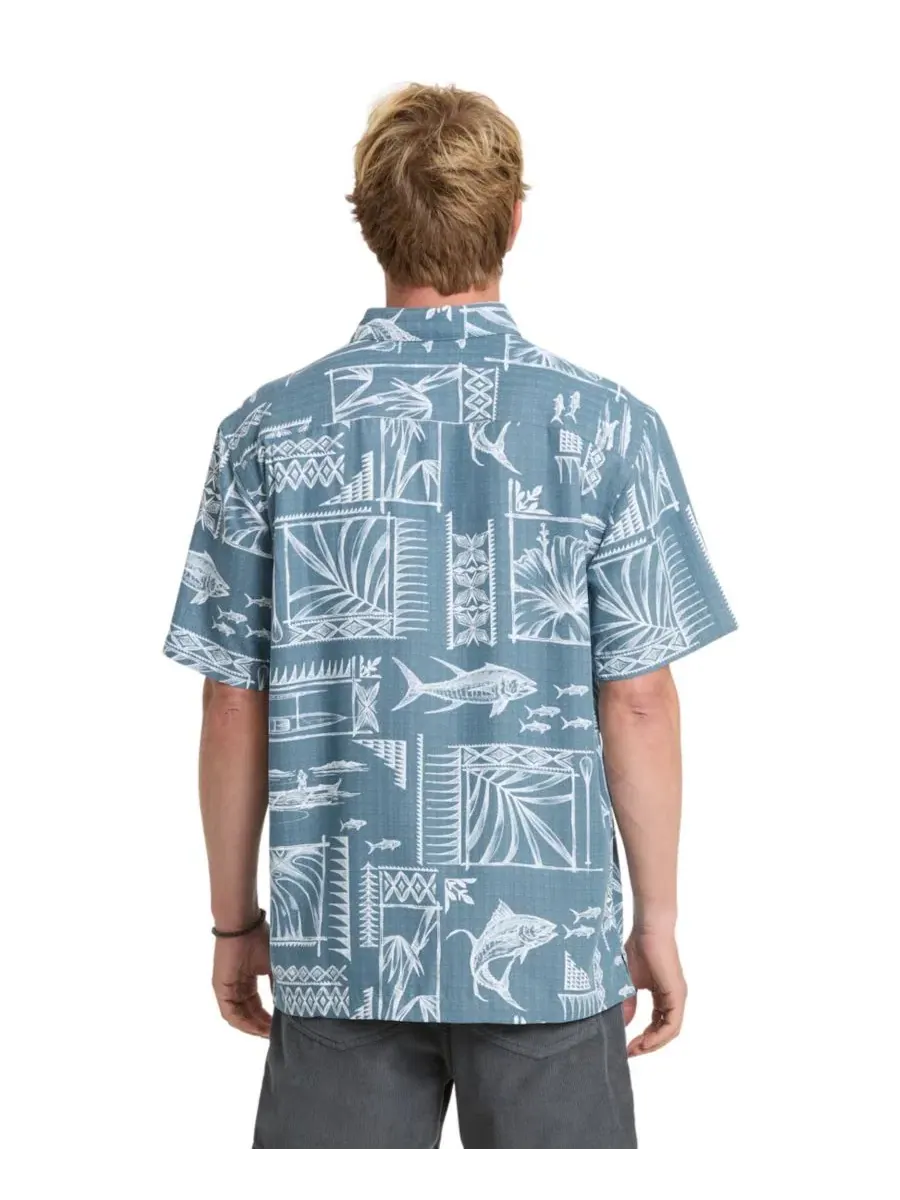 Мужская рубашка с коротким рукавом Quiksilver Paradise Bay Quiksilver Waterman — изображение 3 из 3, бирюзовый