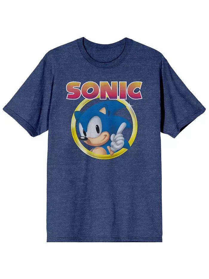 Мужская классическая футболка с принтом "Character and Title" в темно-синем цвете Sonic The Hedgehog