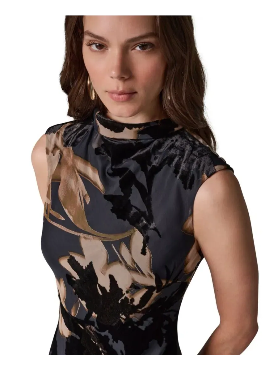 Платье-трапеция A-line миди с принтом Velvet Burnout, модель Floral-Print Donna Karan New York — изображение 3 из 6, мульти