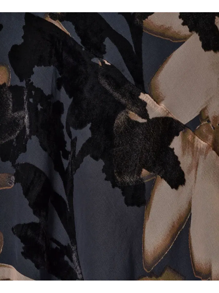 Платье-трапеция A-line миди с принтом Velvet Burnout, модель Floral-Print Donna Karan New York — изображение 6 из 6, мульти