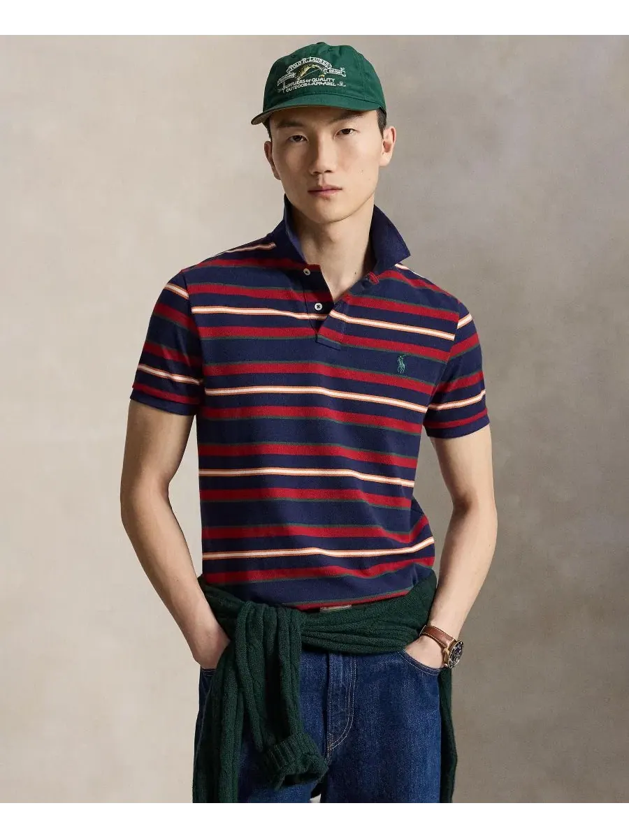 Поло с коротким рукавом, с полосой Polo Ralph Lauren — изображение 1 из 5, темно-синий мульти