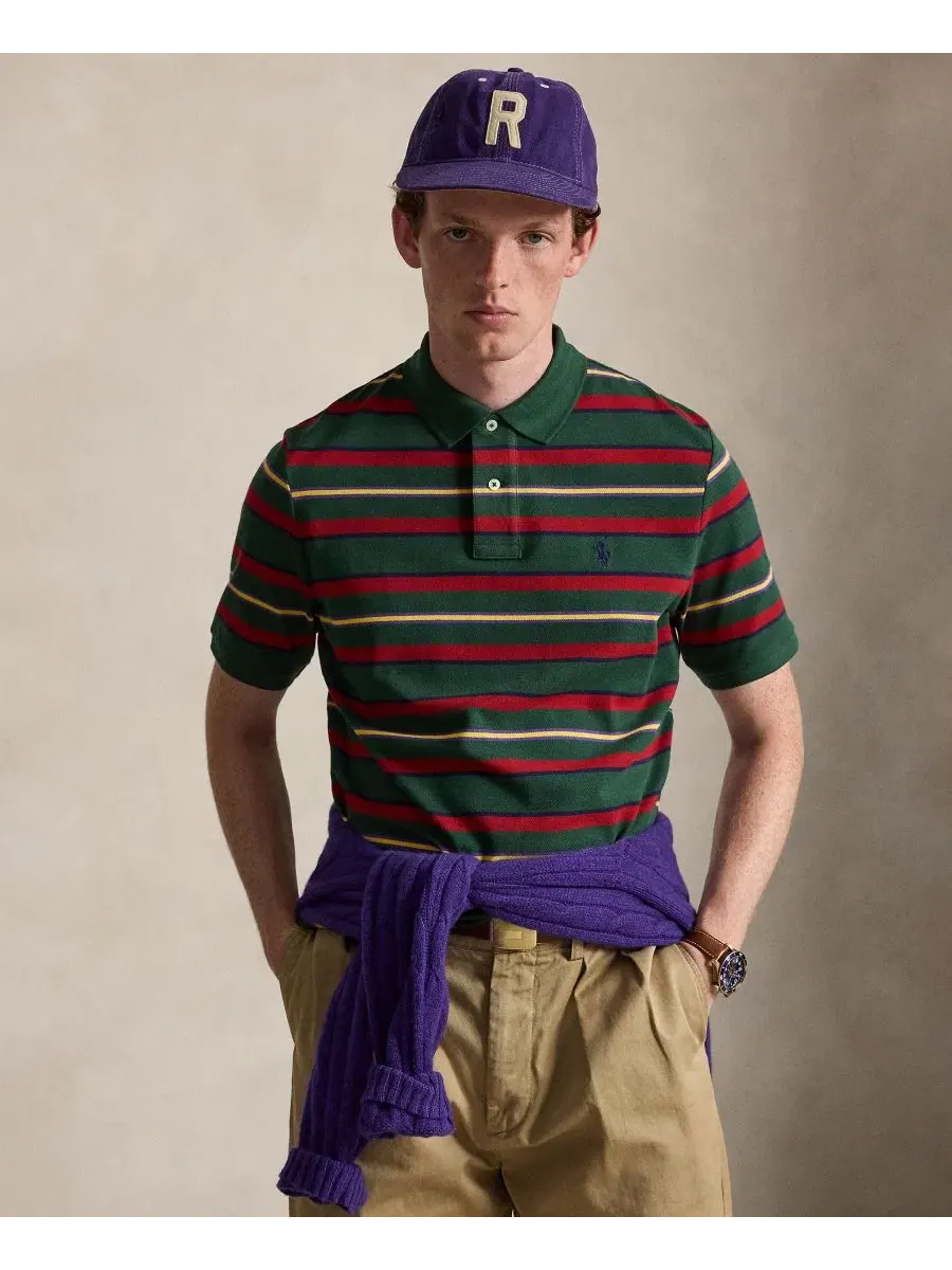 Поло с коротким рукавом и полосатым принтом, классический крой Polo Ralph Lauren — изображение 1 из 5, винтажный мульти