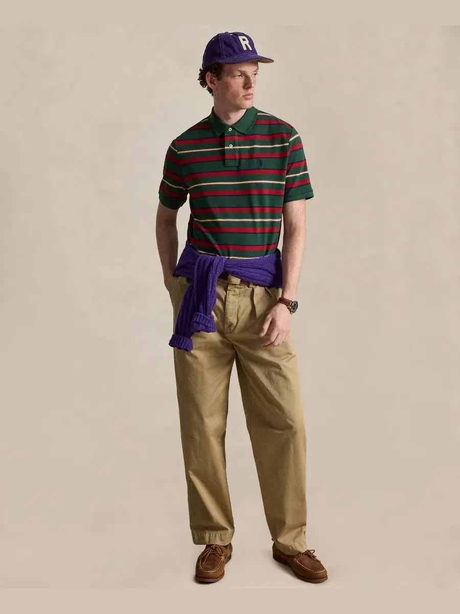 Поло с коротким рукавом и полосатым принтом, классический крой Polo Ralph Lauren — изображение 2 из 5, винтажный мульти