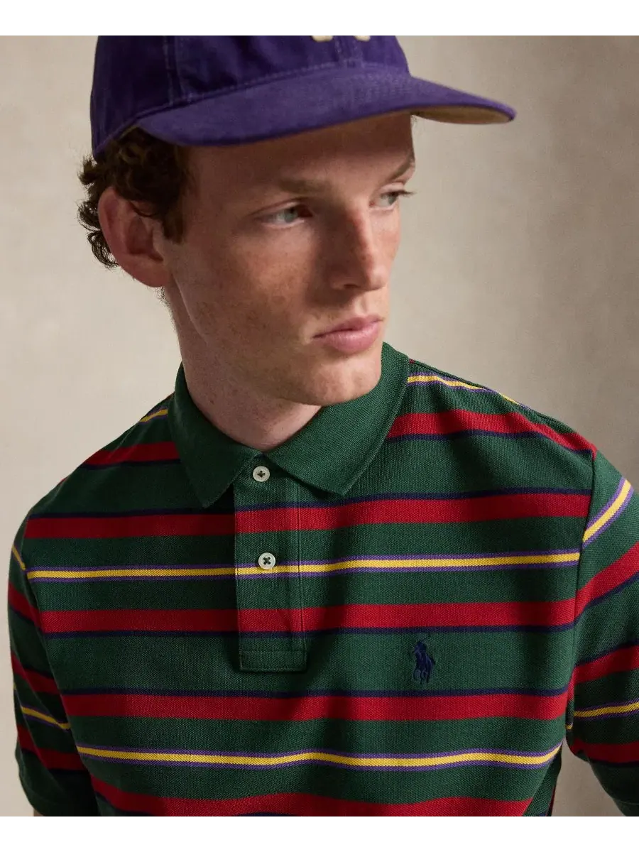 Поло с коротким рукавом и полосатым принтом, классический крой Polo Ralph Lauren — изображение 3 из 5, винтажный мульти
