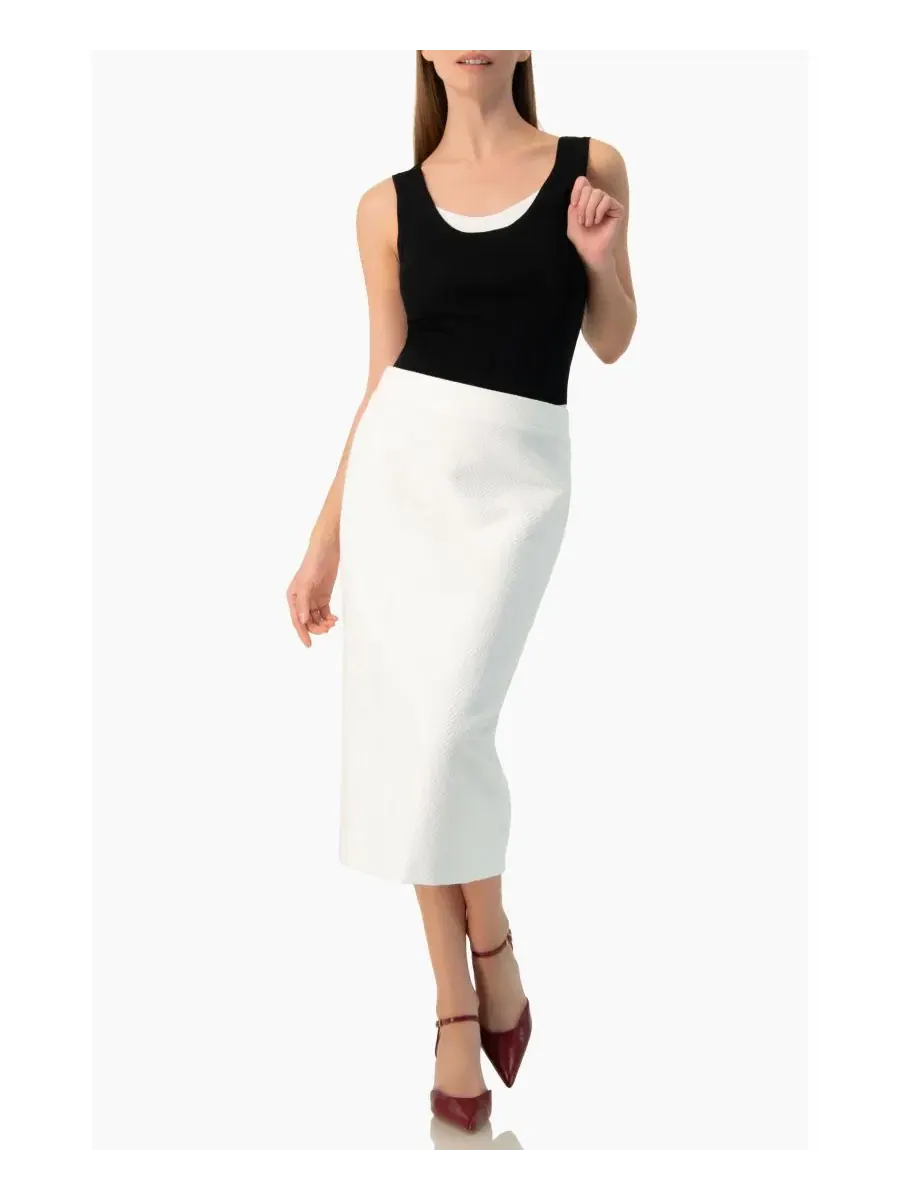 Юбка-карандаш миди с высокой посадкой, Sleek High-Waist Fitted Midi Skirt Ivonne — изображение 5 из 5, белый