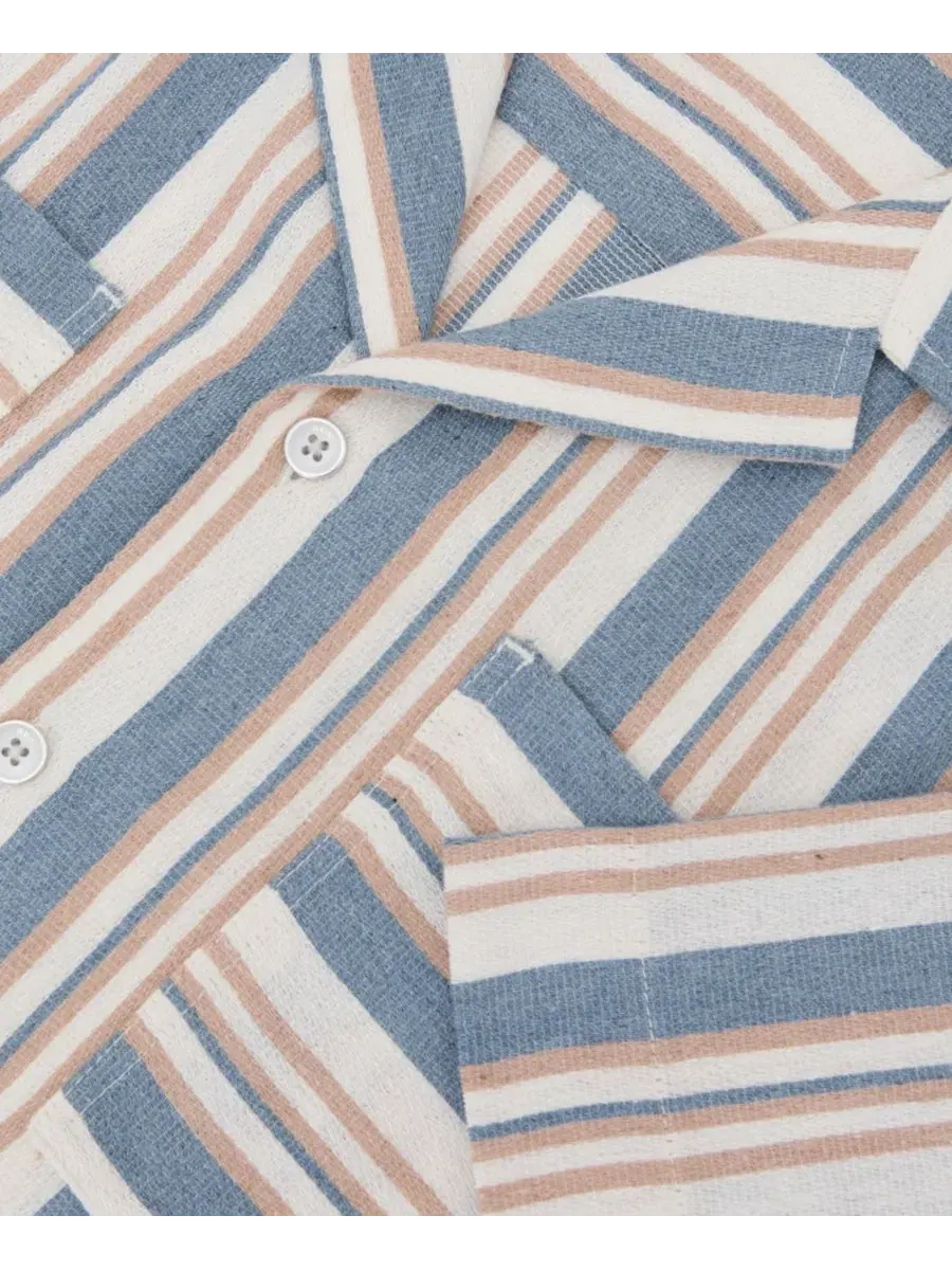 Рубашка с кубинским воротником и коротким рукавом, в полоску, Celeste Stripe REISS — изображение 3 из 5, синий