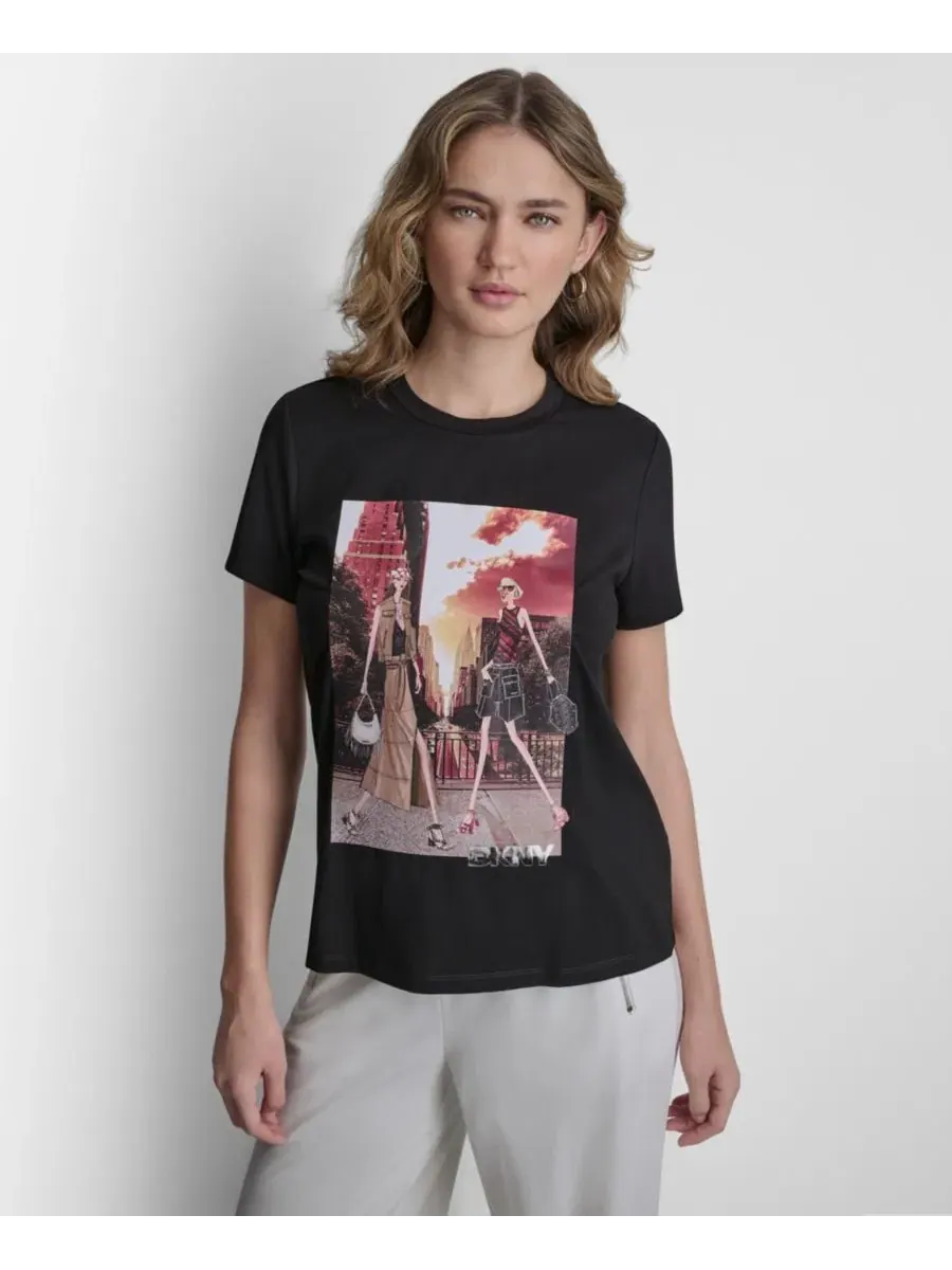 Футболка женская с принтом Manhattan Henge Conversational DKNY — изображение 1 из 5, черный
