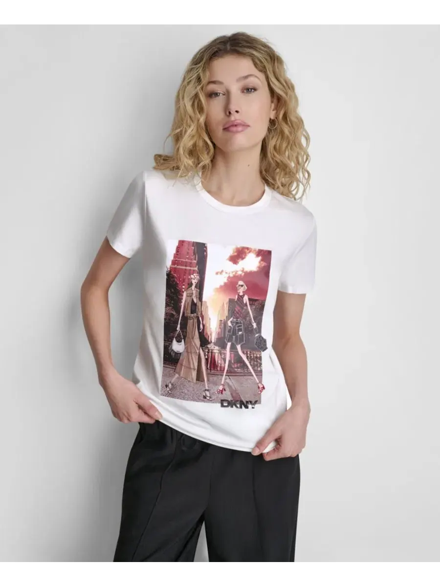 Футболка женская с графическим принтом Manhattan Henge Conversational DKNY — изображение 1 из 5, белый