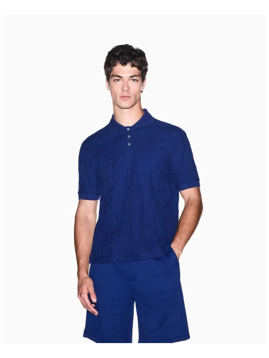 Поло из мерсеризованного хлопка с принтом A|X Armani Exchange — изображение 1 из 8, синий