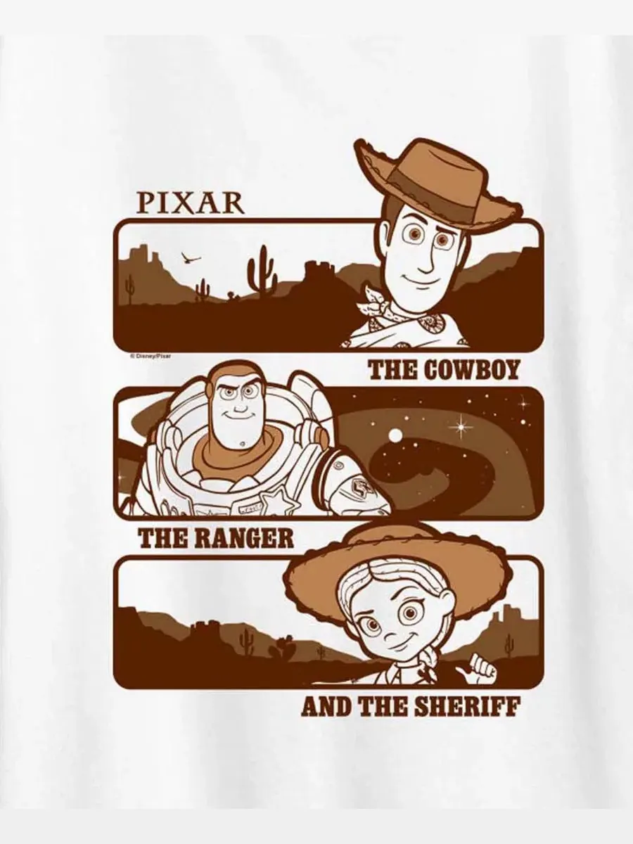 Футболка с принтом Toy Story 5 Woody Buzz Jessie Stack Hybrid Apparel — изображение 3 из 3, белый