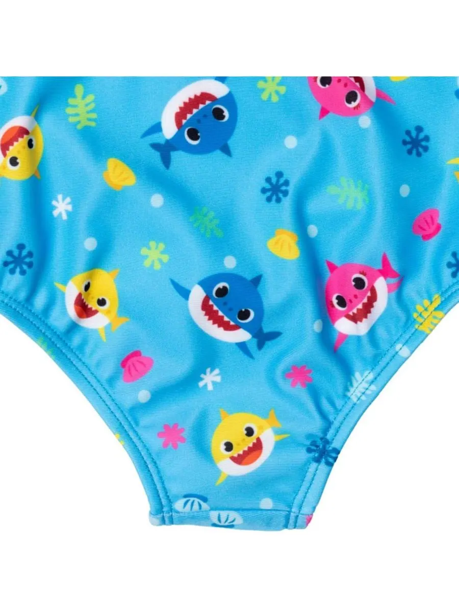 Детский слитный купальник для девочек с рисунком акулы Baby Shark — изображение 2 из 4, синий