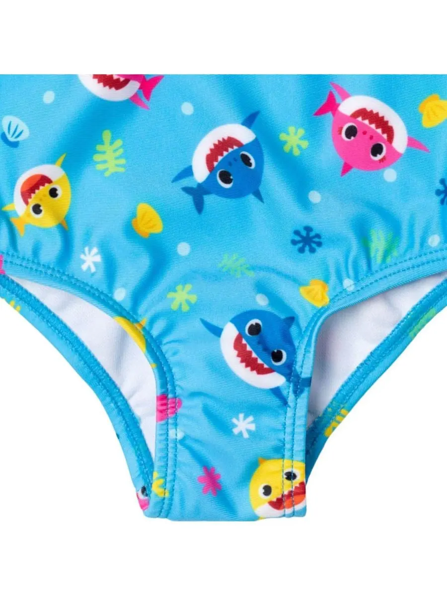 Детский слитный купальник для девочек с рисунком акулы Baby Shark — изображение 4 из 4, синий