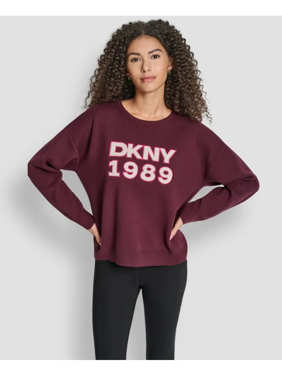 Женский свитер с текстурированным логотипом и круглым вырезом DKNY