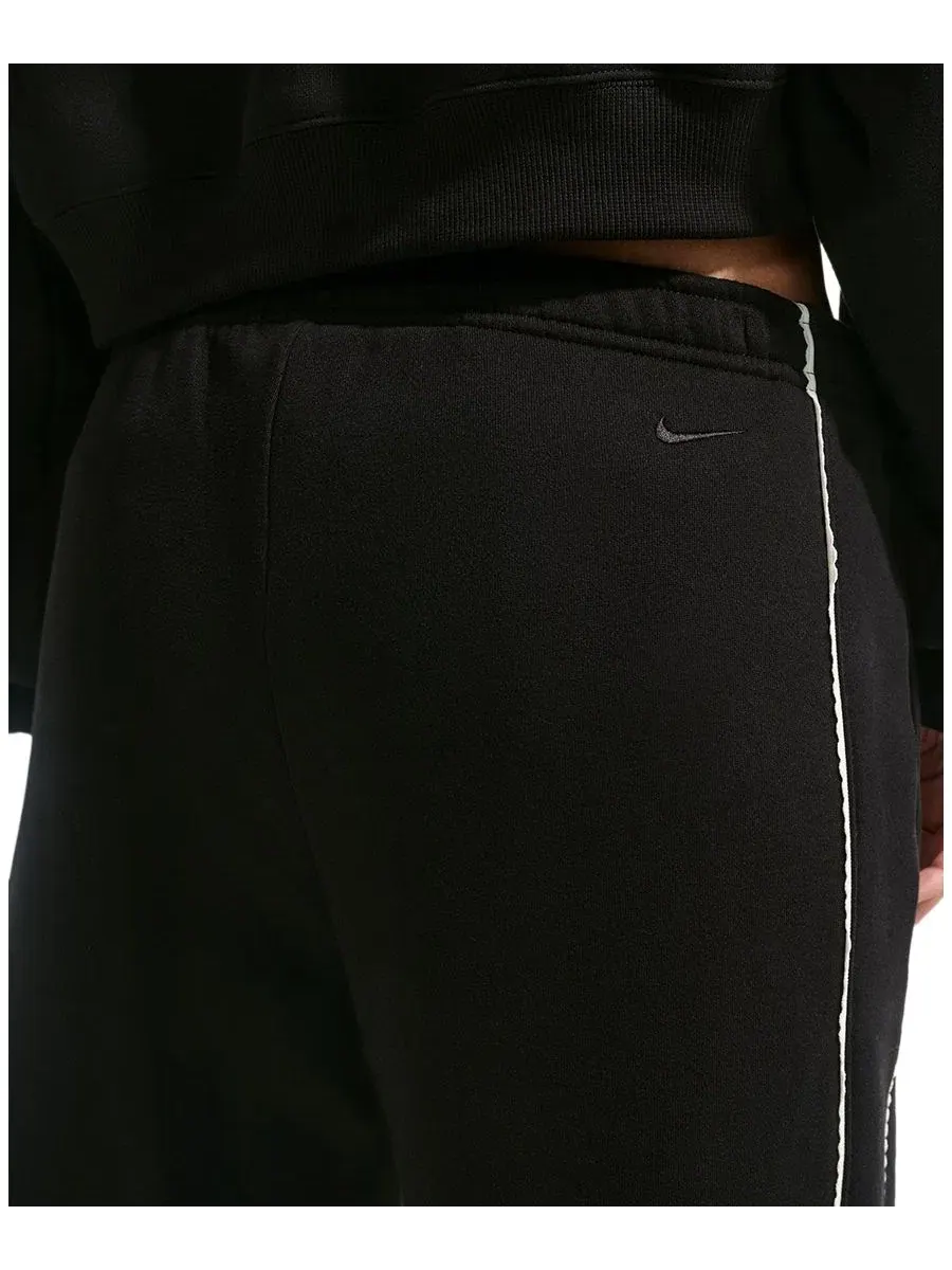 Брюки для женщин Nike Studio Fleece, свободный крой, широкие штанины — изображение 6 из 8, черный